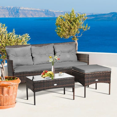  - 3 Pieces Patio Furniture Sectional Set with 5 Cozy Cushions - Outdoor Style Company