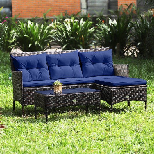  - 3 Pieces Patio Furniture Sectional Set with 5 Cozy Cushions - Outdoor Style Company