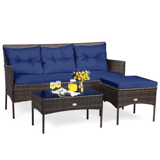  - 3 Pieces Patio Furniture Sectional Set with 5 Cozy Cushions - Outdoor Style Company