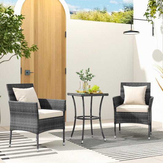  - 3 Pieces Patio Furniture Set with Cushioned Patio Chairs and Tempered Glass Coffee Table - Outdoor Style Company