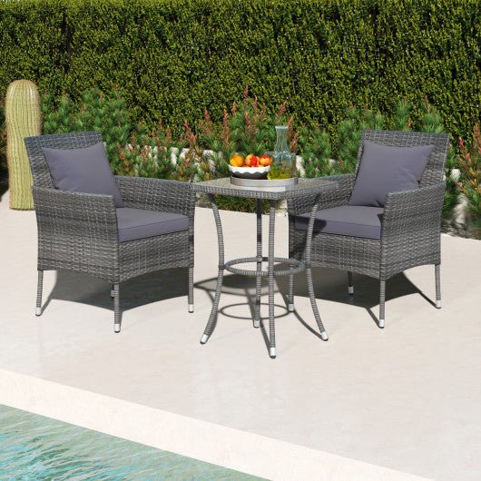  - 3 Pieces Patio Furniture Set with Cushioned Patio Chairs and Tempered Glass Coffee Table - Outdoor Style Company