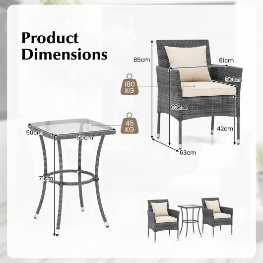  - 3 Pieces Patio Furniture Set with Cushioned Patio Chairs and Tempered Glass Coffee Table - Outdoor Style Company