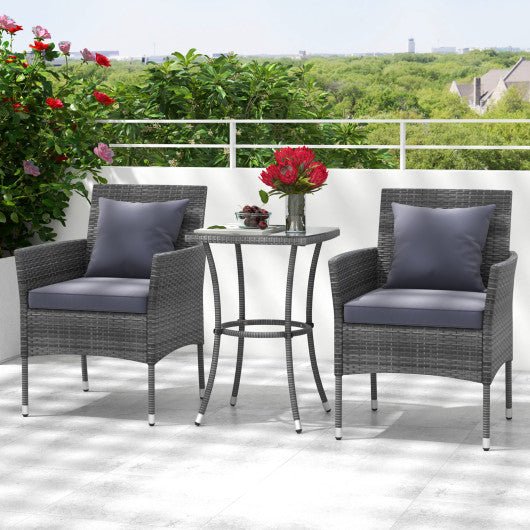  - 3 Pieces Patio Furniture Set with Cushioned Patio Chairs and Tempered Glass Coffee Table - Outdoor Style Company