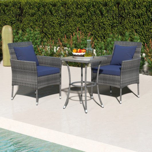  - 3 Pieces Patio Furniture Set with Cushioned Patio Chairs and Tempered Glass Coffee Table - Outdoor Style Company