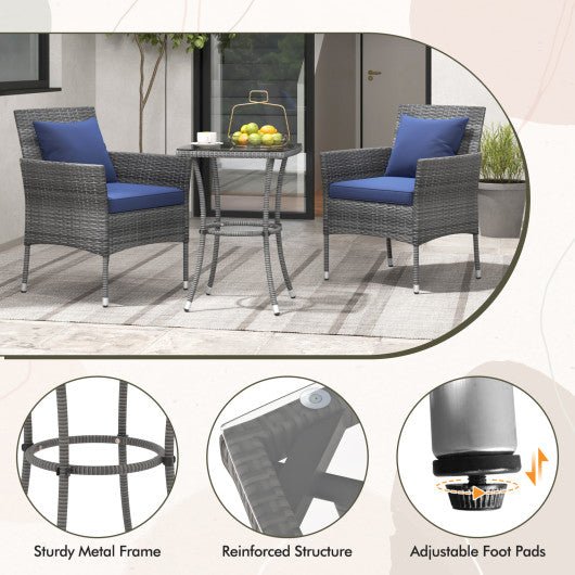  - 3 Pieces Patio Furniture Set with Cushioned Patio Chairs and Tempered Glass Coffee Table - Outdoor Style Company