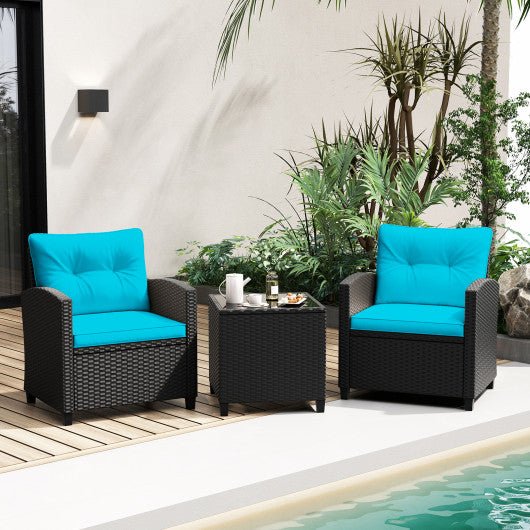  - 3 Pieces Patio Furniture Set with Tempered Glass Coffee Table - Outdoor Style Company