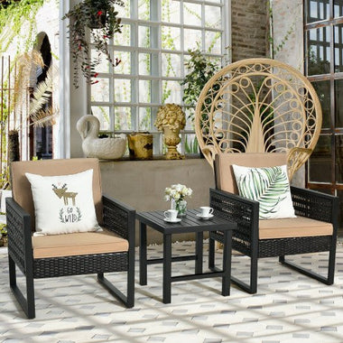  - 3 Pieces Patio Rattan Bistro Cushioned Furniture Set - Outdoor Style Company