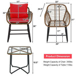  - 3 Pieces Patio Rattan Bistro Set Cushioned Chair Glass Table Deck - Outdoor Style Company