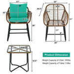  - 3 Pieces Patio Rattan Bistro Set Cushioned Chair Glass Table Deck - Outdoor Style Company