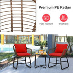  - 3 Pieces Patio Rattan Bistro Set Cushioned Chair Glass Table Deck - Outdoor Style Company