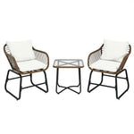  - 3 Pieces Patio Rattan Bistro Set Cushioned Chair Glass Table Deck - Outdoor Style Company