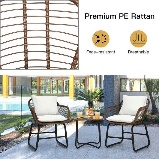  - 3 Pieces Patio Rattan Bistro Set Cushioned Chair Glass Table Deck - Outdoor Style Company