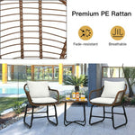  - 3 Pieces Patio Rattan Bistro Set Cushioned Chair Glass Table Deck - Outdoor Style Company