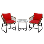  - 3 Pieces Patio Rattan Bistro Set Cushioned Chair Glass Table Deck - Outdoor Style Company