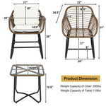  - 3 Pieces Patio Rattan Bistro Set Cushioned Chair Glass Table Deck - Outdoor Style Company