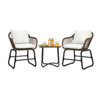  - 3 Pieces Patio Rattan Bistro Set Cushioned Chair Glass Table Deck - Outdoor Style Company