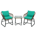  - 3 Pieces Patio Rattan Bistro Set Cushioned Chair Glass Table Deck - Outdoor Style Company