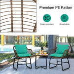  - 3 Pieces Patio Rattan Bistro Set Cushioned Chair Glass Table Deck - Outdoor Style Company