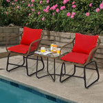  - 3 Pieces Patio Rattan Bistro Set Cushioned Chair Glass Table Deck - Outdoor Style Company