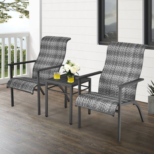  - 3 Pieces Patio Rattan Bistro Set with High Backrest and Armrest - Outdoor Style Company