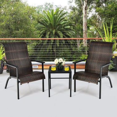  - 3 Pieces Patio Rattan Bistro Set with High Backrest and Armrest - Outdoor Style Company