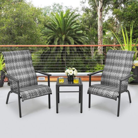  - 3 Pieces Patio Rattan Bistro Set with High Backrest and Armrest - Outdoor Style Company