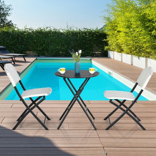  - 3 Pieces Patio Rattan Bistro Set with Round Dining Table and 2 Chairs - Outdoor Style Company