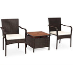  - 3 Pieces Patio Rattan Furniture Bistro Set with Wood Side Table and Stackable Chair - Outdoor Style Company