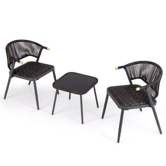  - 3 Pieces Patio Rattan Furniture Set for Backyard Poolside - Brown and Black - Outdoor Style Company