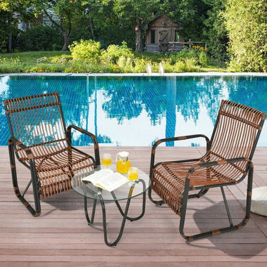  - 3 Pieces Patio Rattan Furniture Set with 2 Single Wicker Chairs and Glass Side Table - Outdoor Style Company