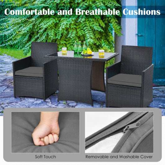  - 3 Pieces Patio Rattan Furniture Set with Cushion and Sofa Armrest - Outdoor Style Company