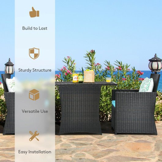  - 3 Pieces Patio Rattan Furniture Set with Cushion and Sofa Armrest - Outdoor Style Company