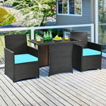  - 3 Pieces Patio Rattan Furniture Set with Cushion and Sofa Armrest - Outdoor Style Company