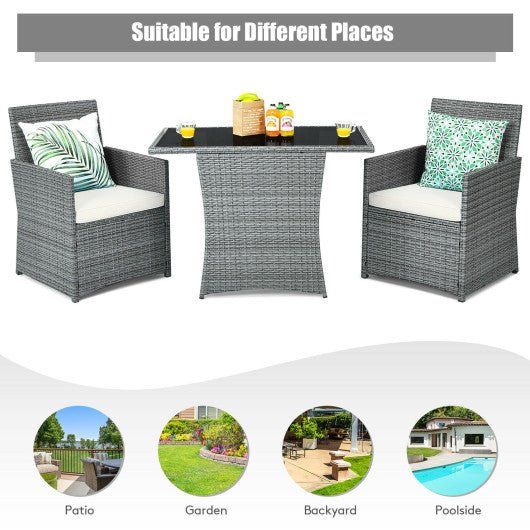  - 3 Pieces Patio Rattan Furniture Set with Cushioned Armrest Sofa - Outdoor Style Company