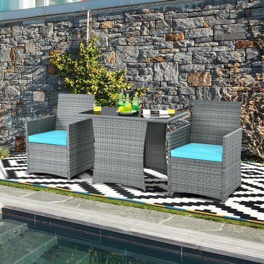  - 3 Pieces Patio Rattan Furniture Set with Cushioned Armrest Sofa - Outdoor Style Company