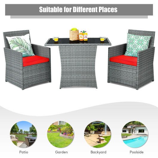  - 3 Pieces Patio Rattan Furniture Set with Cushioned Armrest Sofa - Outdoor Style Company