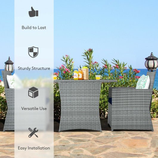  - 3 Pieces Patio Rattan Furniture Set with Cushioned Armrest Sofa - Outdoor Style Company