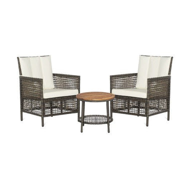  - 3 Pieces Patio Rattan Furniture Set with Cushioned Sofas and Wood Table Top - Outdoor Style Company