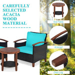  - 3 Pieces Patio Rattan Furniture Set with Washable Cushion and Acacia Wood Tabletop - Outdoor Style Company