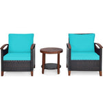  - 3 Pieces Patio Rattan Furniture Set with Washable Cushion and Acacia Wood Tabletop - Outdoor Style Company