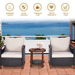  - 3 Pieces Patio Rattan Furniture Set with Washable Cushion and Acacia Wood Tabletop - Outdoor Style Company