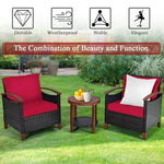  - 3 Pieces Patio Rattan Furniture Set with Washable Cushion and Acacia Wood Tabletop - Outdoor Style Company