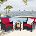  - 3 Pieces Patio Rattan Furniture Set with Washable Cushion and Acacia Wood Tabletop - Outdoor Style Company