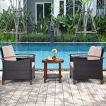  - 3 Pieces Patio Rattan Furniture Set with Washable Cushion and Acacia Wood Tabletop - Outdoor Style Company