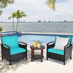  - 3 Pieces Patio Rattan Furniture Set with Washable Cushion and Acacia Wood Tabletop - Outdoor Style Company