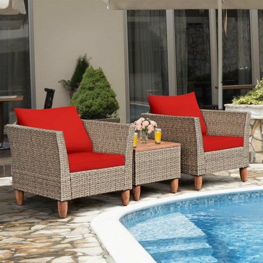  - 3 Pieces Patio Rattan Furniture Set with Washable Cushion for Yard Porch - Outdoor Style Company