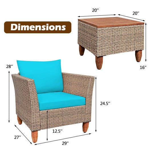  - 3 Pieces Patio Rattan Furniture Set with Washable Cushion for Yard Porch - Outdoor Style Company