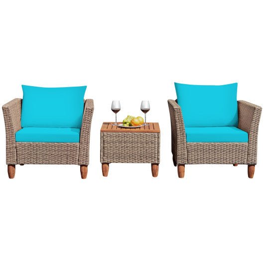  - 3 Pieces Patio Rattan Furniture Set with Washable Cushion for Yard Porch - Outdoor Style Company