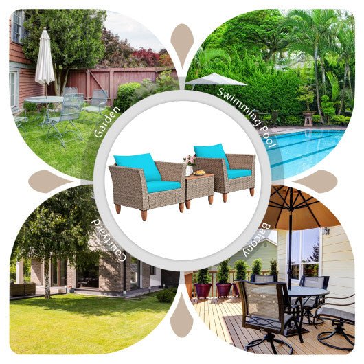  - 3 Pieces Patio Rattan Furniture Set with Washable Cushion for Yard Porch - Outdoor Style Company