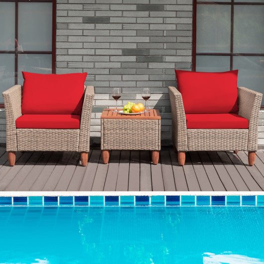  - 3 Pieces Patio Rattan Furniture Set with Washable Cushion for Yard Porch - Outdoor Style Company